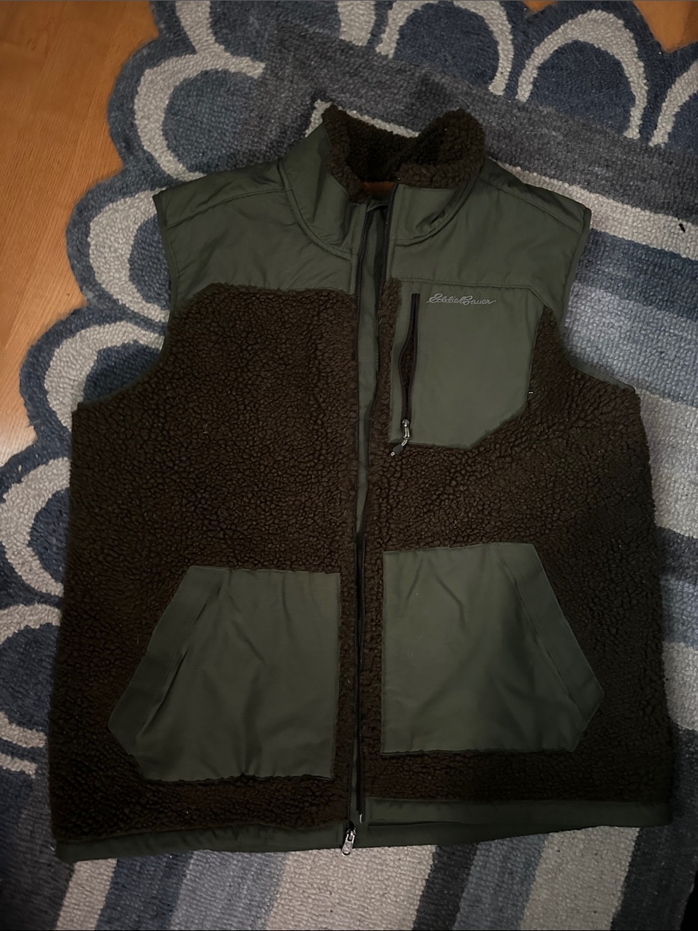 Eddie Bauer Olive Green & Dark Brown Sherpa Vest